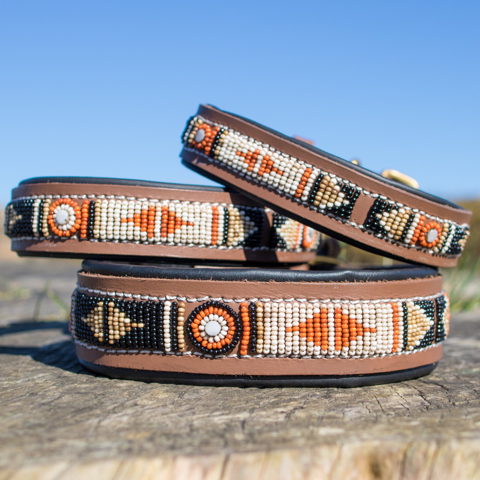 Collier Chien Massaï Luxe - Dog Collar Maasaï Casablanca Tissage Ethnique Collier Africain Cuir Marr