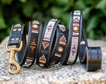 Maasai Dog Leash - Maasai dog leash "Yoruba" - Ethnic weaving - African leash - Black and white
