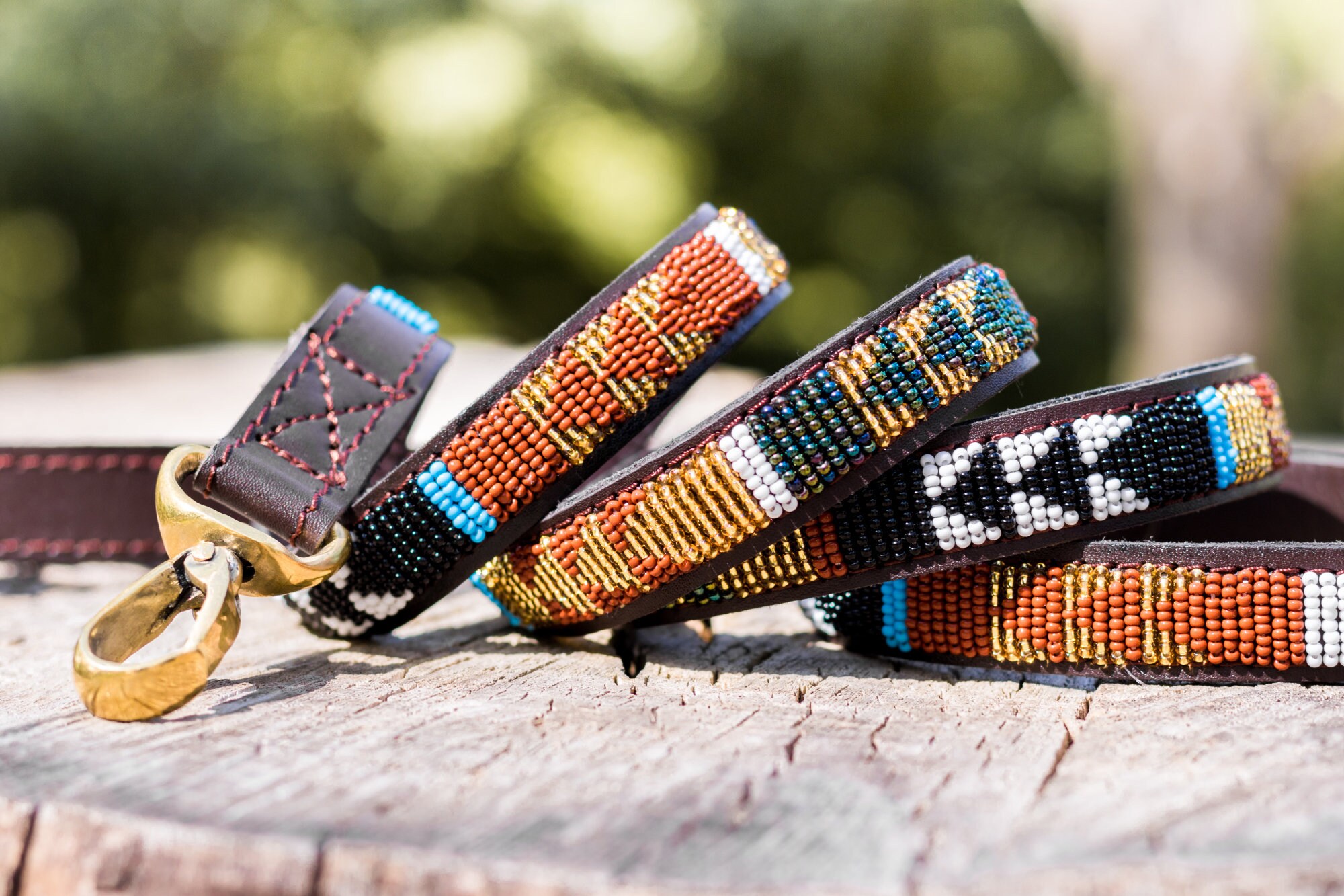 Dog Leash Massaï - Laisse Chien Maasaï Toutankhamon Tissage Ethnique Africain Multicolor