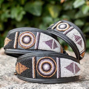 Luxury Maasai Dog Collar - Maasai Dog collar &quot;Yoruba Greyhound Whippet&quot; - Ethnic Weaving - African Collar - Black and White