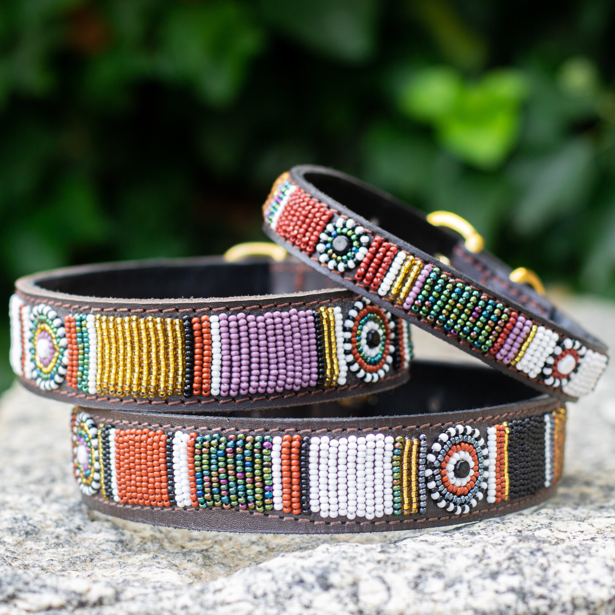 Collier Chien Massaï - Dog Collar Maasaï Thèbes Tissage Ethnique Collier Africain Multicolor