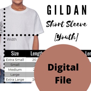 Gildan Youth G500B Digital Size Chart PNG