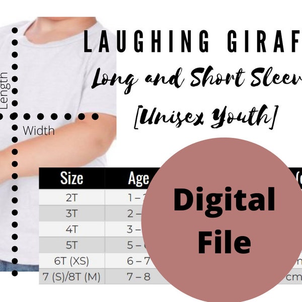 Laughing Giraffe Youth Long and Short Sleeve Digital Size Chart