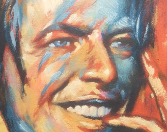 Original oil painting David Bowie portrait Ziggy Stardust, Abstract Impressionism pop art. Singer musician Rock music