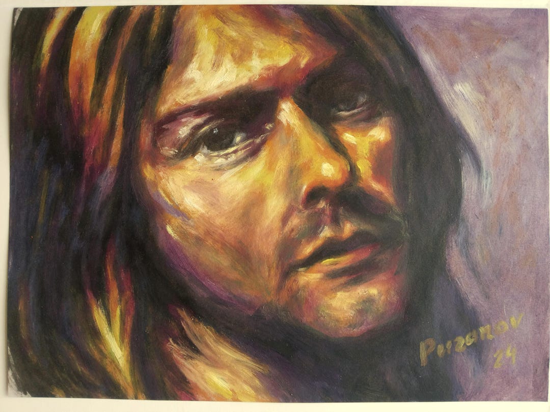 Original Oil Painting Kurt Cobain Portrait Nirvana Contemporary Modern ...