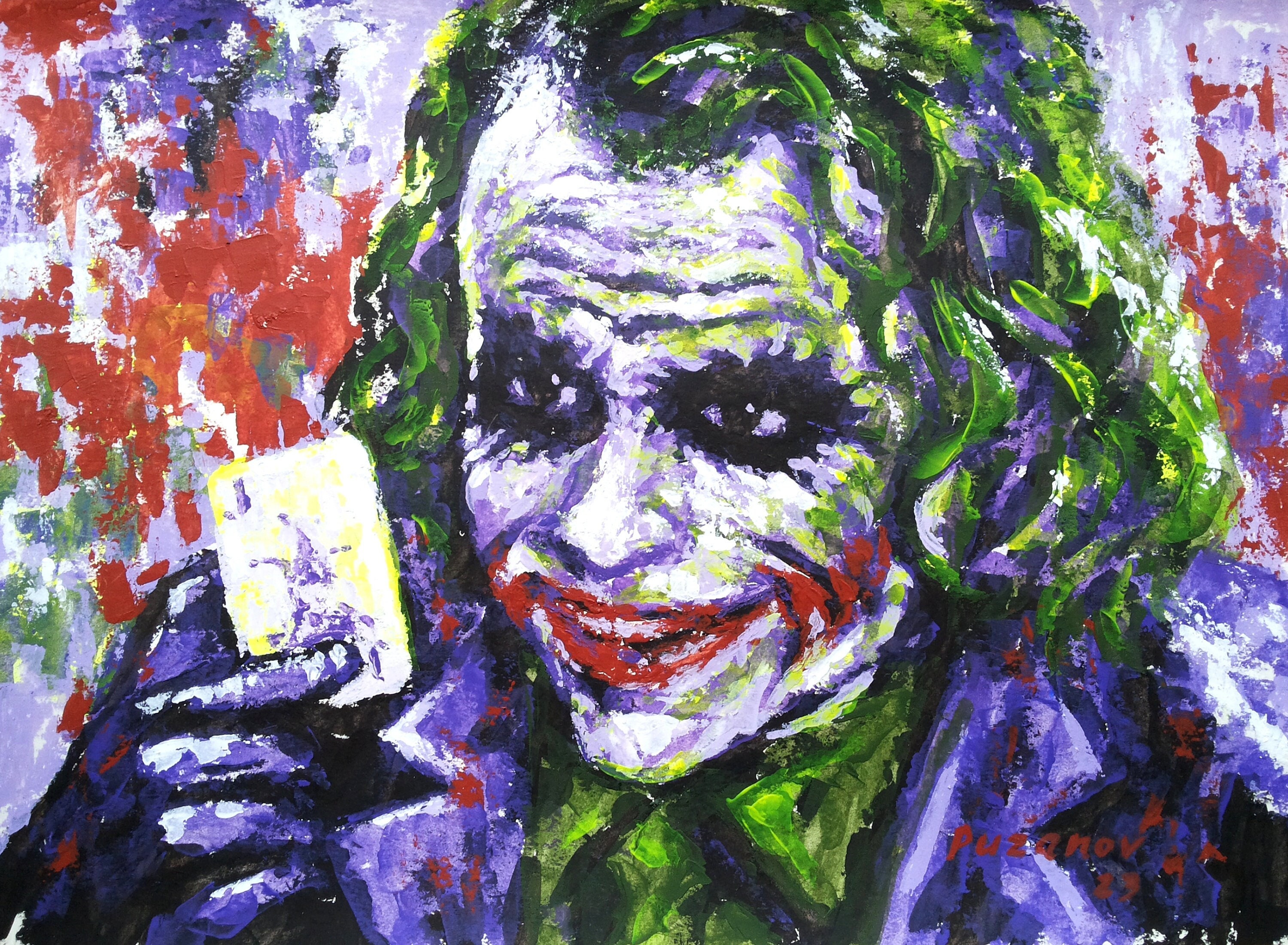 Original Acrylic Painting Heath Ledger Joker Portrait Contemporary