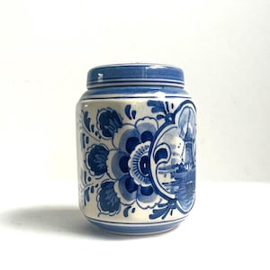 Small Delft Blue Lidded Jar by Zenith Gouda Holland, Hand Painted Dutch Ceramic with Windmill Motif, Vintage Home Décor
