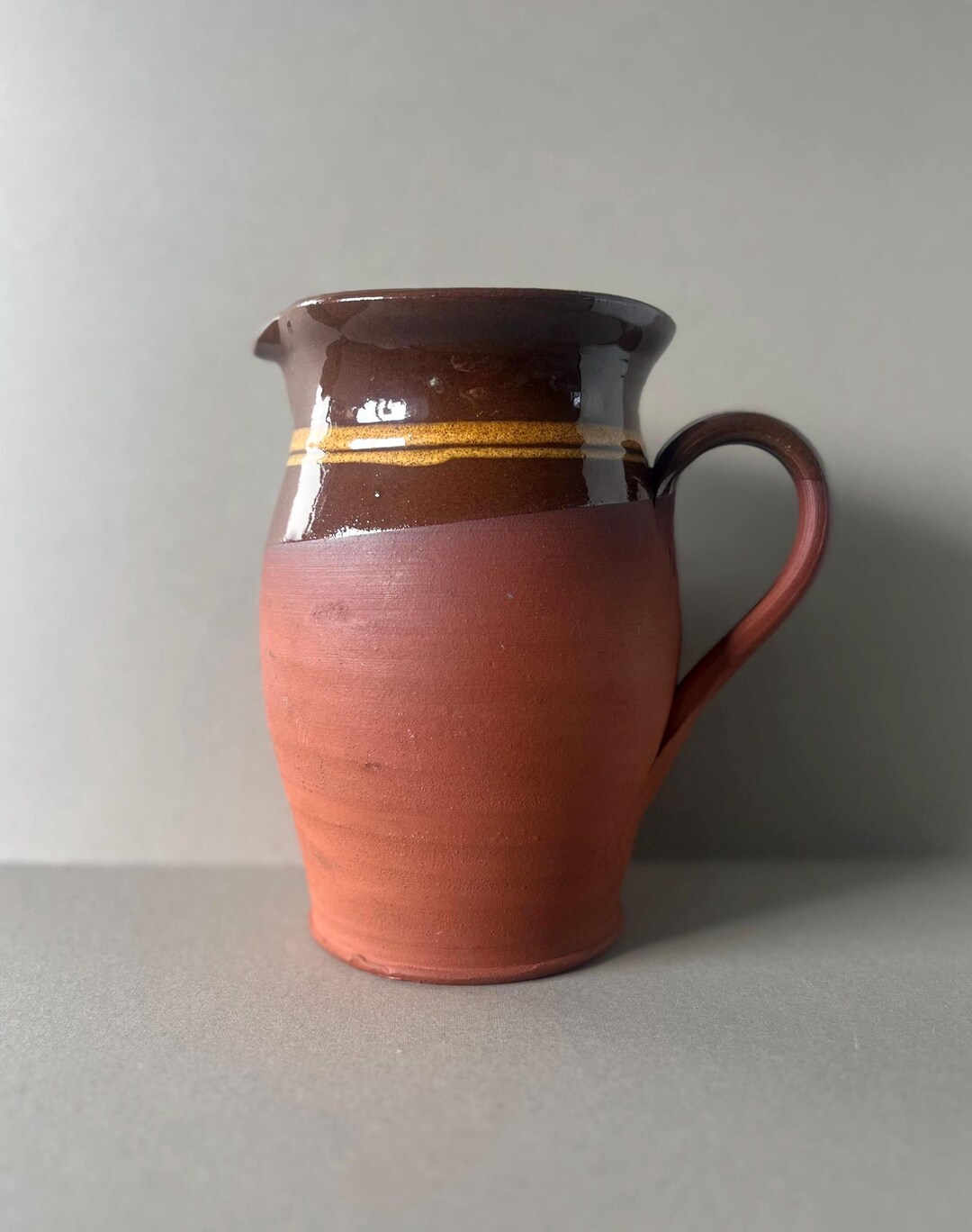 Antique French Stoneware Pitcher: Rustic Brown Glazed Farmhouse Jug - Etsy