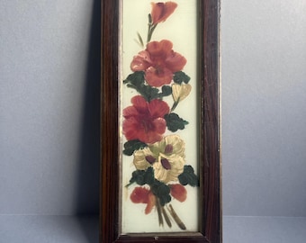 Vintage Reverse Glass Floral Painting – Hand-Painted Botanical Art