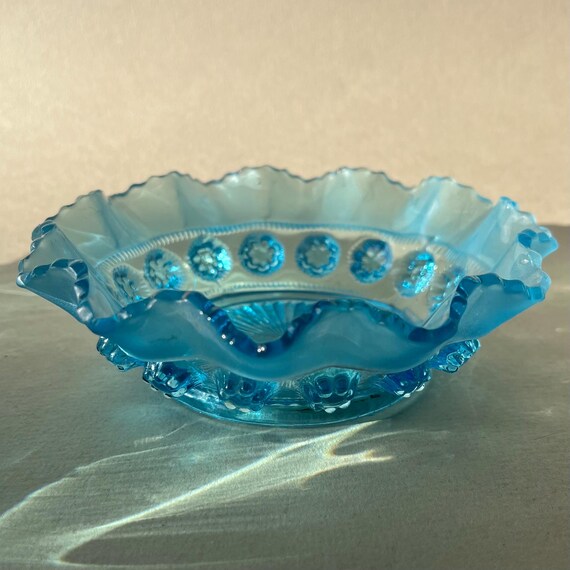 フリルエッジのガラスボウル ヴィンテージアールデコガラスボウル3個セット：ターコイズブラック