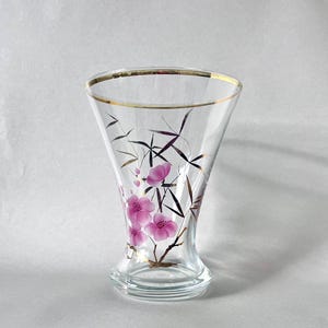 Vintage Czech Glass Vase: Oriental Blossom & Bamboo Design