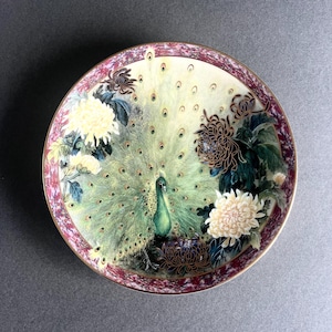 Vintage Chinoiserie Porcelain Plate: Peacock & Floral Wall Decor