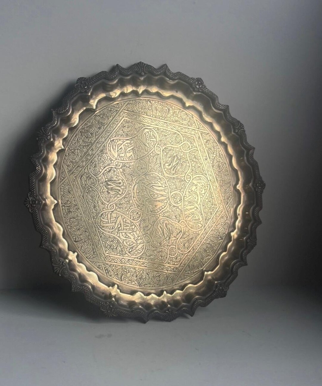 Vintage Middle Eastern Brass Tray | Hand-engraved Islamic Geometric ...