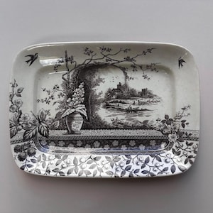 Antique Brown Transferware Platter, Hill Pottery Rustic Serving Dish, Victorian English Ceramic Tray, Country House Decor