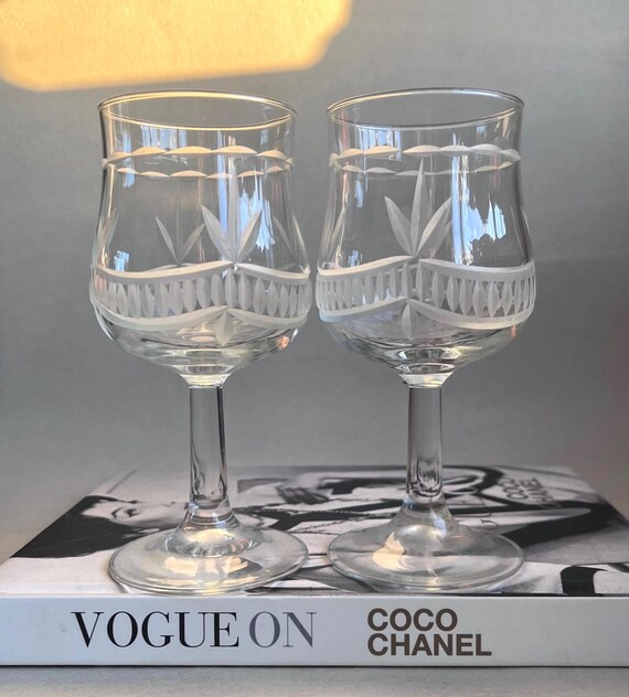 Vintage Etched Wine Glasses: Bohemian Barware Decor - Etsy