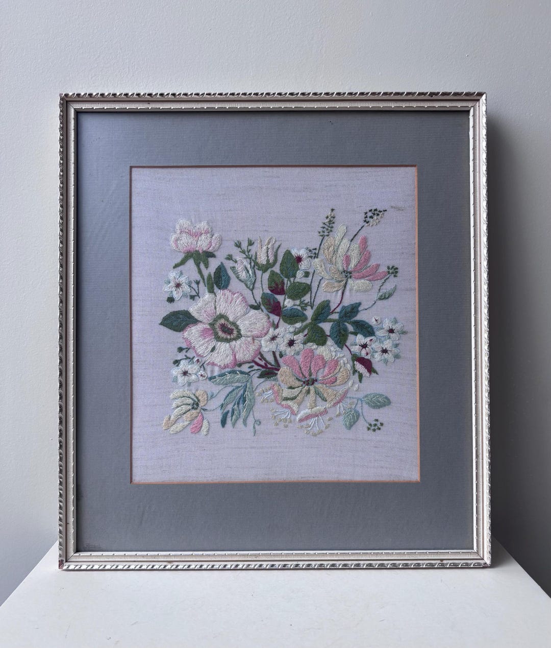 Vintage Needlepoint Flower Embroidery: Framed Floral Textile Art. - Etsy