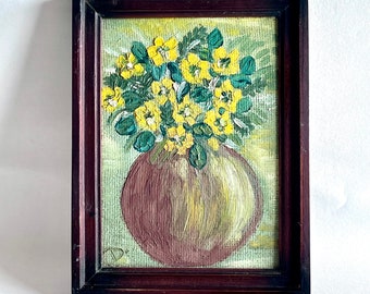 Vintage still life painting of flowers in vase.Original art.Gallerywall. Wall art.Cottagecore.Floral picture.