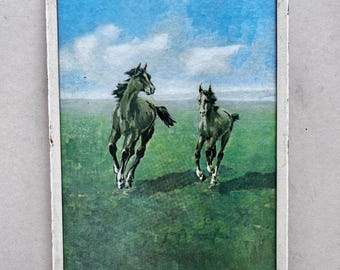 Vintage Midcentury Horse Painting Framed Equestrian Artwork Signed Vintage Mario Bordi