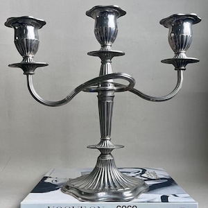 Vintage Silver Plated Candelabra: Falstaff Neo-Georgian 3-Arm Candle Holder