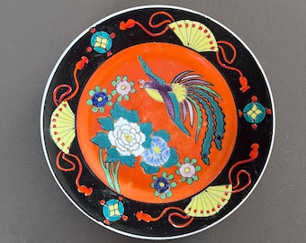 Vintage Japanese Hand Painted Porcelain Plate, Bird and Floral Wall Decor