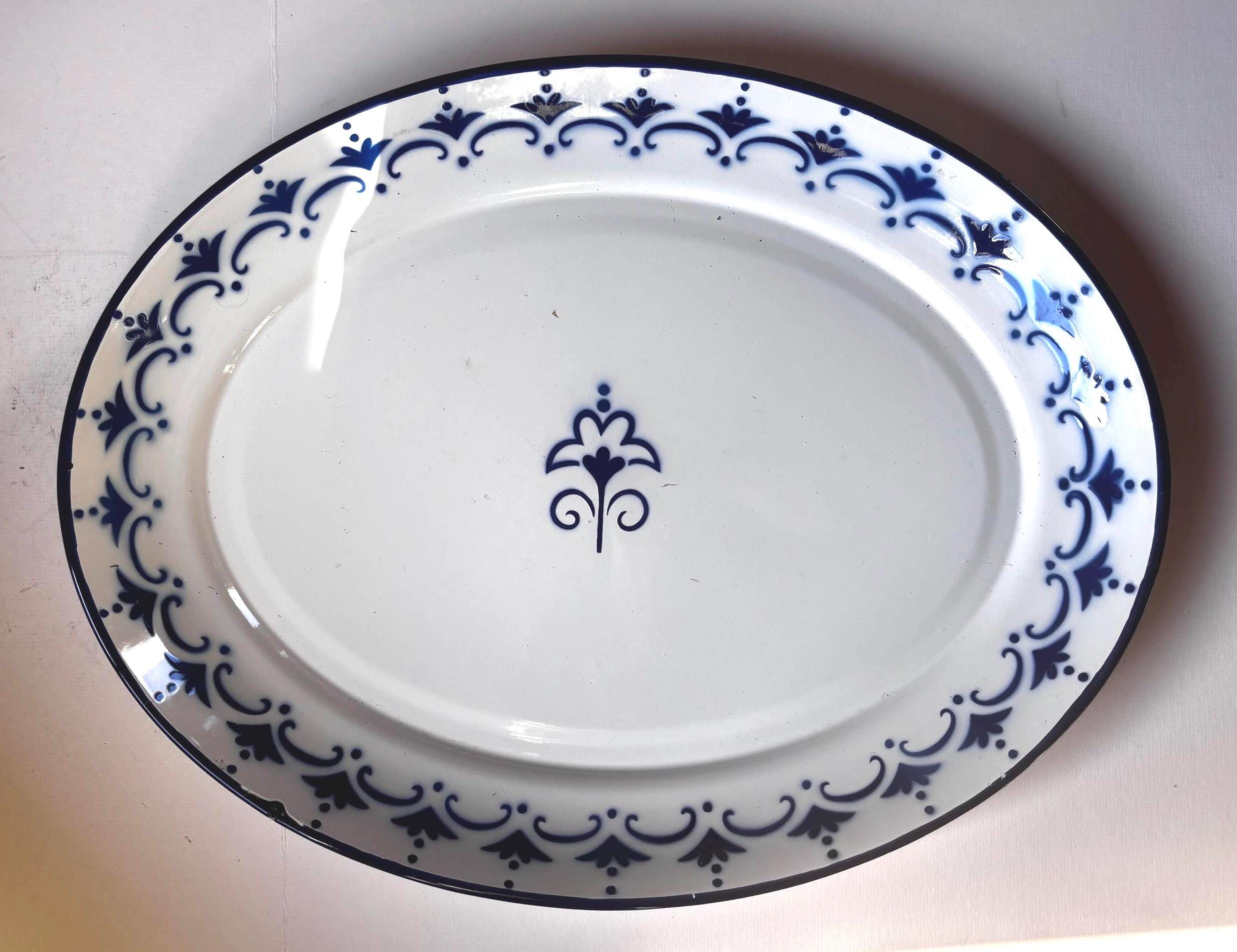 Blau-weiße Emaille-Servierplatte Ikea Arv Idyll Schwedischer Teller Vintage Modernaire Emaille-Servierplatte