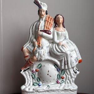 Antique Staffordshire Flatback Clock Figure Victorian Pottery Mantel Ornament