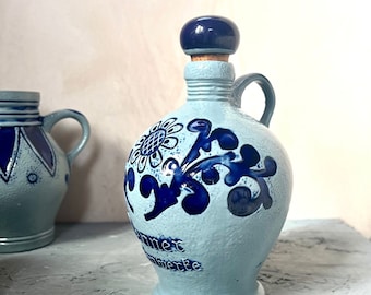 Vintage salt glazed tonal blue jug.Stoneware jug.