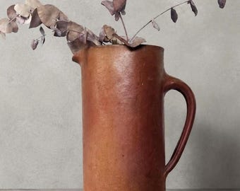 Antique French Terracotta Jug | Rustic Farmhouse Pottery Pitcher