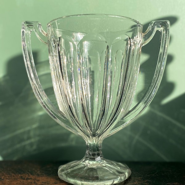 Vintage Davidson Chippendale Celery Trophy Pressed Glass Vase – Two Handled – Art Deco Decorative  Vase Glass Gift