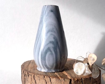 Mid Century Banded Onyx Marble Vase, Grey White Swirl Stone Vase, Minimalist Vintage Decor