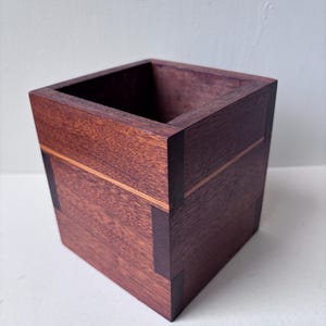 Vintage Wooden Cube Box Mid Century Modern Desk Storage Solid Wood Minimalist Rustic Decorative Storage Cube