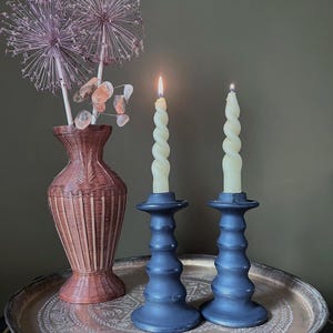 Vintage Black Ceramic Candleholders: Romanian Marginea Boho Decor