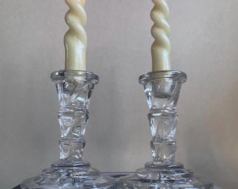 Vintage Cut Crystal Glass Candlestick Holders - Tablescaping Pair