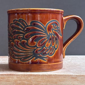 Vintage Kiln Craft Staffordshire brun fågelmugg | Stengods keramik från 1970-talet