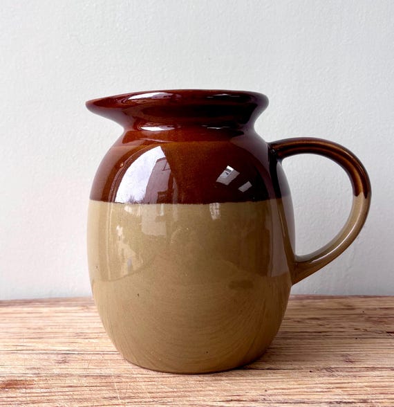 Vintage Studio Keramik Krug braun und creme Glasur rustikale Keramikkrug
