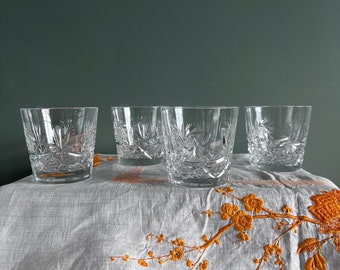 Vintage cut glass tumblers .Zawiercie Lead Crystal Tumblers: Hand-Cut Pinwheel Whiskey Glasses