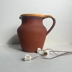 Vintage pitcher.Rustic Royal Barum Ware cream slip glaze pitcher.Earthenware ceramic jug.Brown jug.Rustic decor.Cottagecore.Farmhouse decor