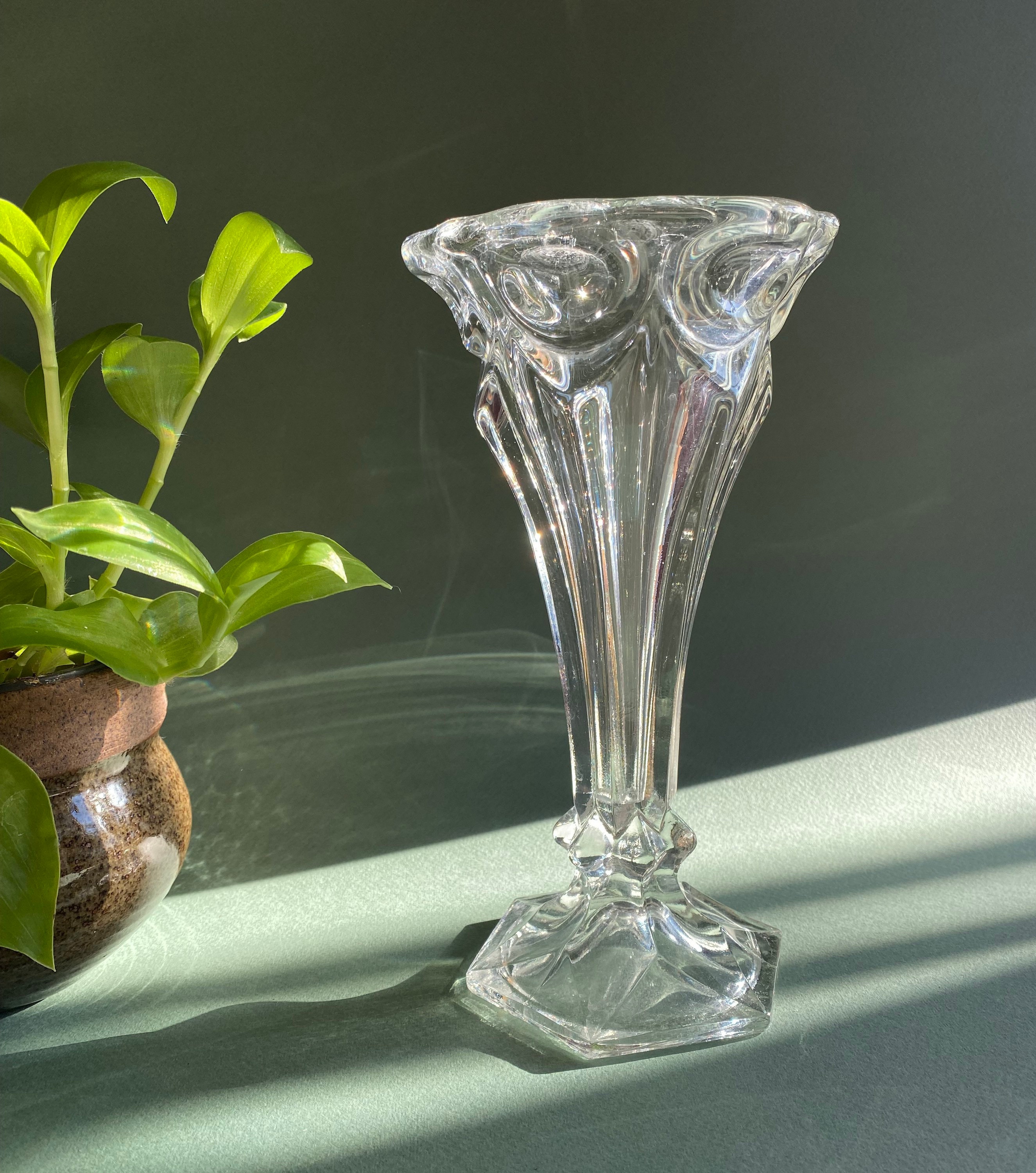 Vintage Fluted Clear Glass Vase . Vintage Glass. Flower Vase. Etsy