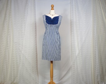 Amazing 1950s striped wiggle dress with sweetheart neckline