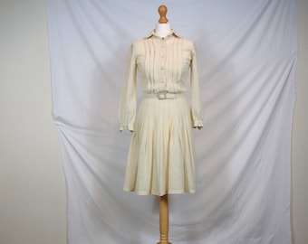 Lovely 1950s cream shirt dress with pleated skirt