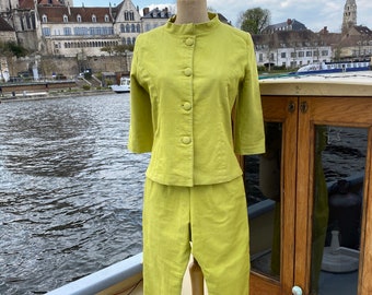 Incredible 1950s bright green two piece trouser suit