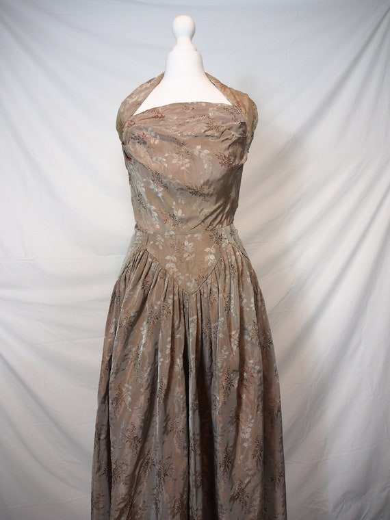 Unique 1950s taupe halter neck maxi dress - image 3