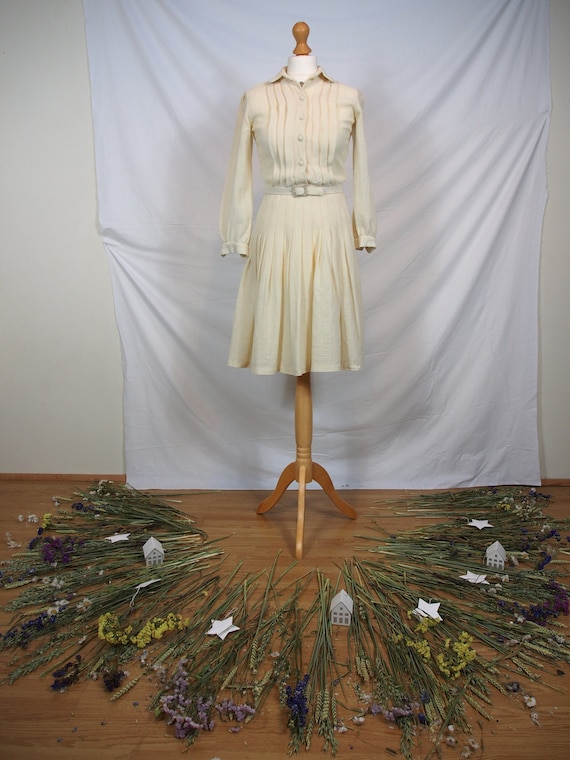 Lovely 1950s cream shirt dress with pleated skirt