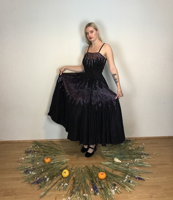 Gorgeous 1950s large black and lilac ball gown