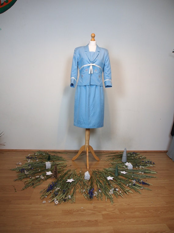 Beautiful 1950s medium sky blue dress and jacket … - image 1