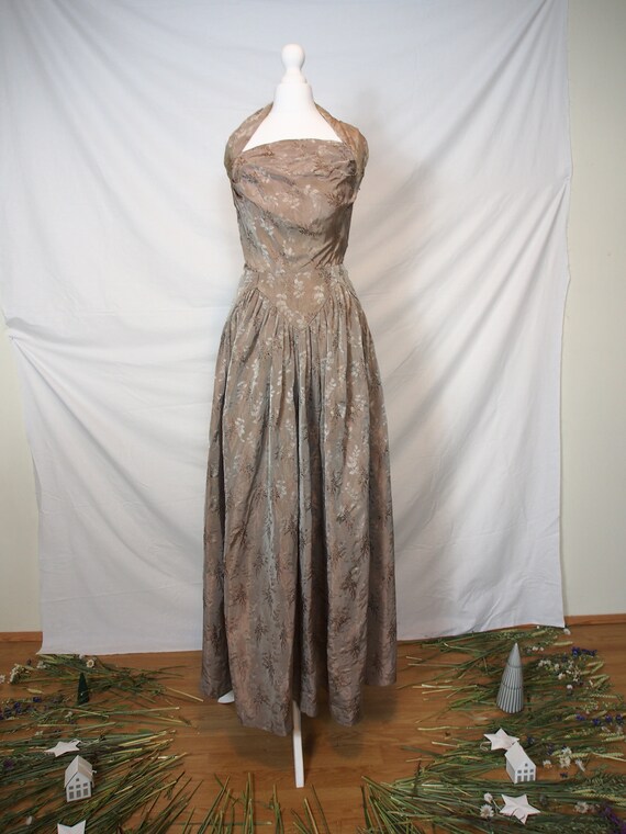 Unique 1950s taupe halter neck maxi dress - image 2