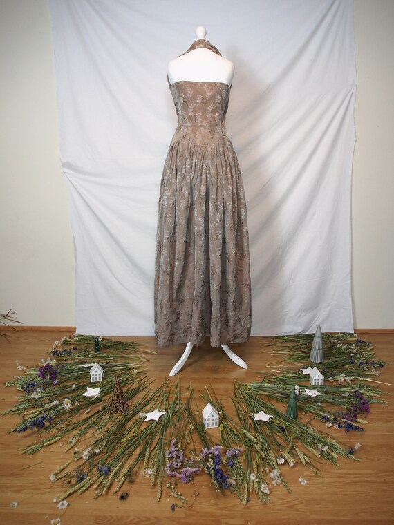 Unique 1950s taupe halter neck maxi dress - image 4