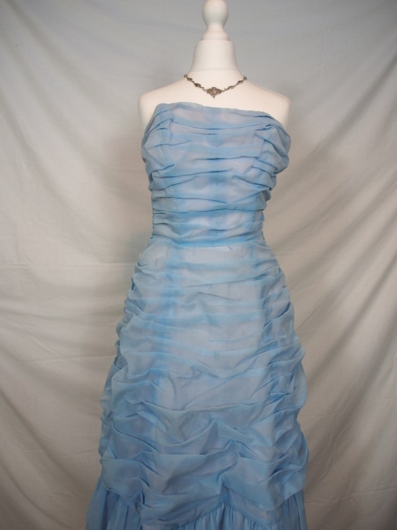 Breathtaking 1950s pastel blue bustier ball gown - image 3