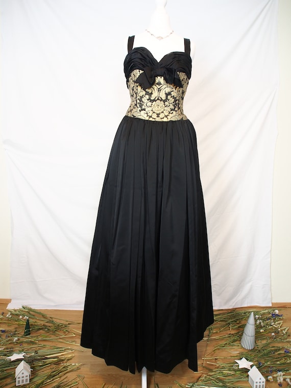 Unique 1950s black and gold brocade ball gown - image 2