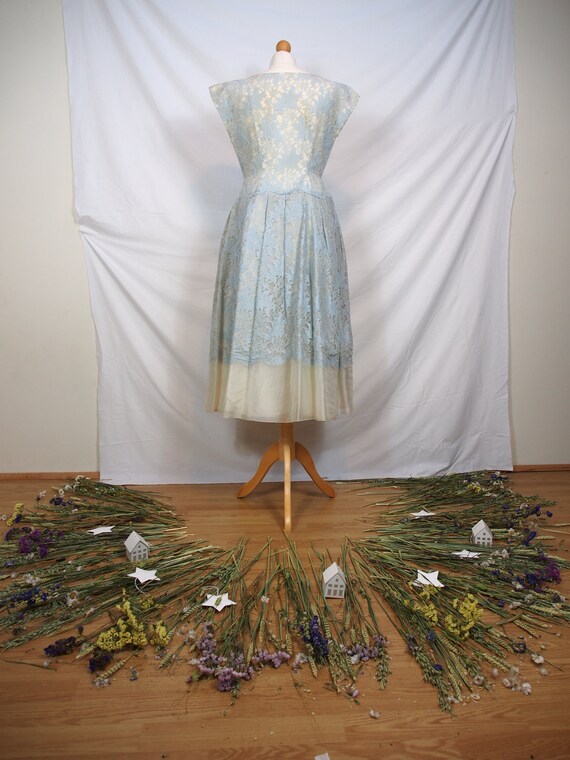 Gorgeous 1950s pale blue fit and flare dress - image 4